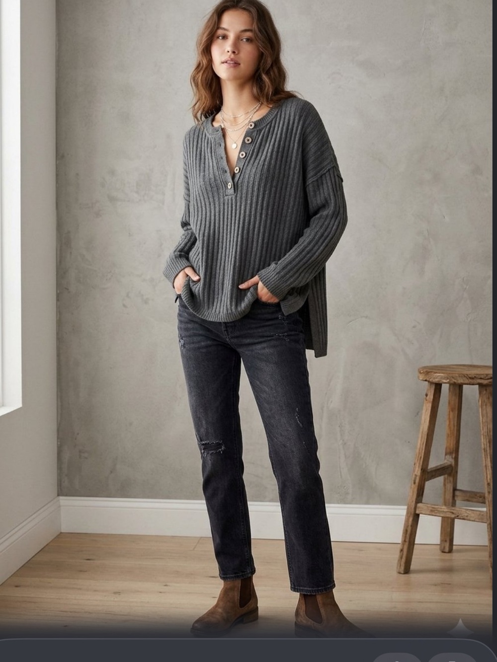 Free people Around the Clock Henley Intimately free XS ladies ribbed sweater